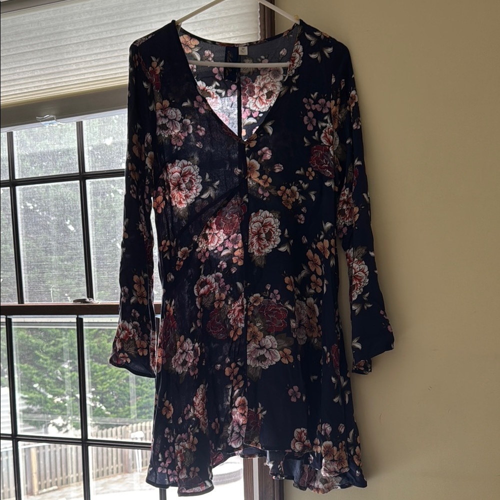 Blue Rain Floral Patterned Dress